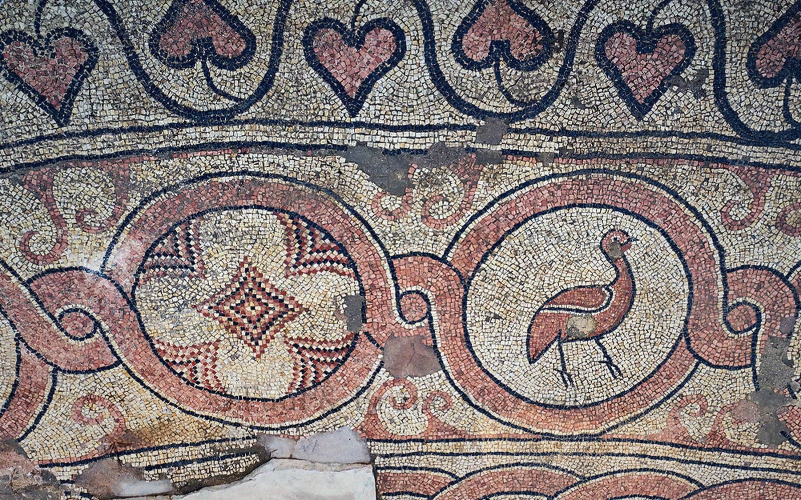 A mosaic floor half under water at an excavated site